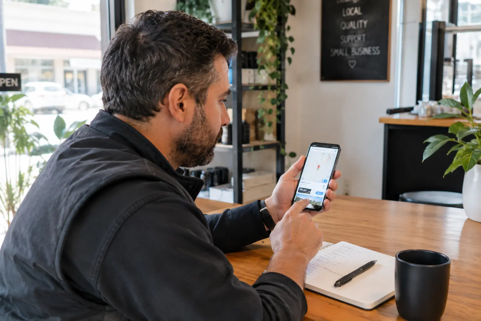 A local service business owner in New Zealand using a smartphone to verify their Google Business Profile location for Google Maps.
